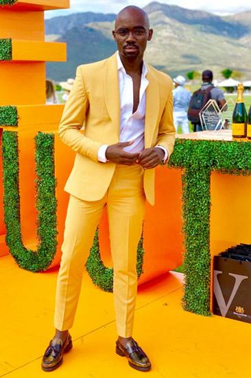 Abelard Men Yellow Shawl Lapel Slim Fit Fashion Prom Suit