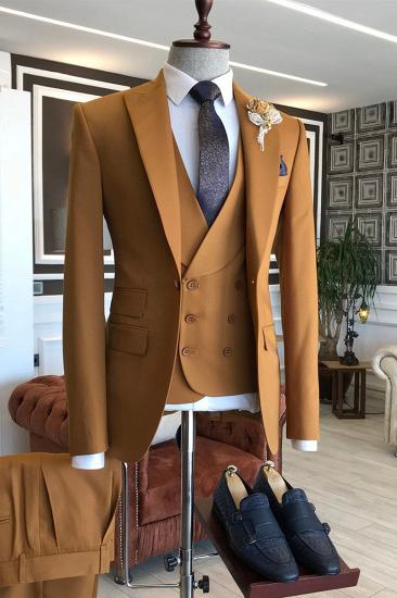 Ingram Fashion Camel Three Piece Point Lapel 2 Flap Men Business Suit