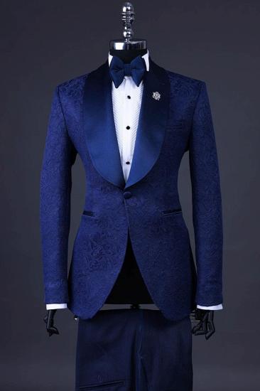 Reeves Navy Shawl Lapel Jacquard Wedding Suits_1