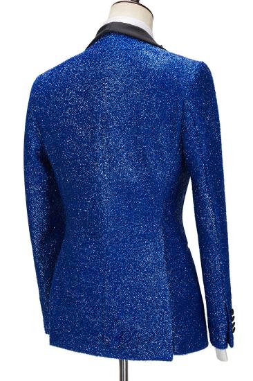Royal Blue Sparkle Three Piece One Button Fashion Slim Fit Men Suit_3