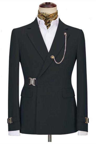 Black Button Notched Lapel Men Two Pieces Business Suit
