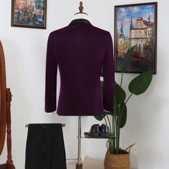 Purple Shawl Lapel Three Pieces Sequins Prom Men Suits_3