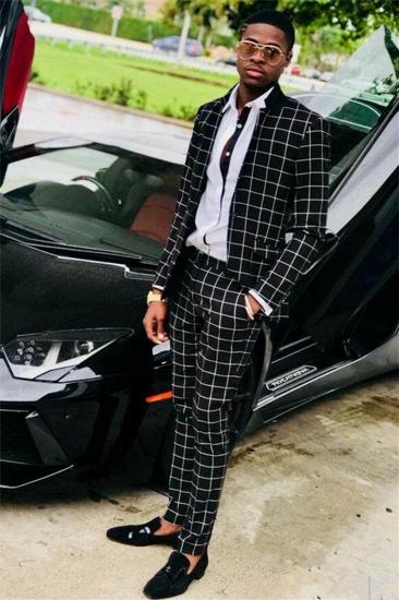 Black Slim Fit Men Suit | Plaid Prom Suit