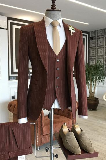 Elmer Newest Burgundy Three Piece Striped Point Lapel Business Suit For Men_2