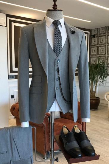 Hunter Handsome Grey Pointed Lapel Custom Men Business Suit_1