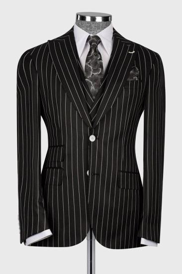 Slim High Waist Three Piece Pinstripe Black Business Suit With Vest_3