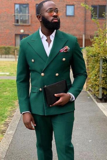 William Dark Green Double Breasted Point Lapel Best Fit Prom Suit_3