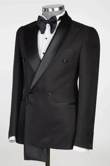 Stylish Black Peaked Lapel Double Breasted Two Pieces Prom Suits_3