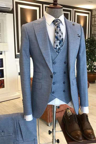 Marvin Fashion Blue Small Plaid Lapel Slim Fit Men Business Suit_2