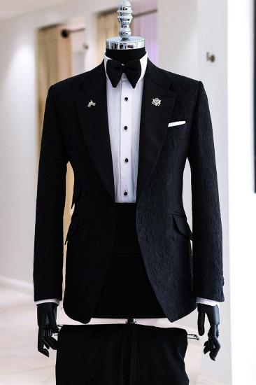 Gentleman Black Notched Lapel Jacquard Two Pieces Prom Suits