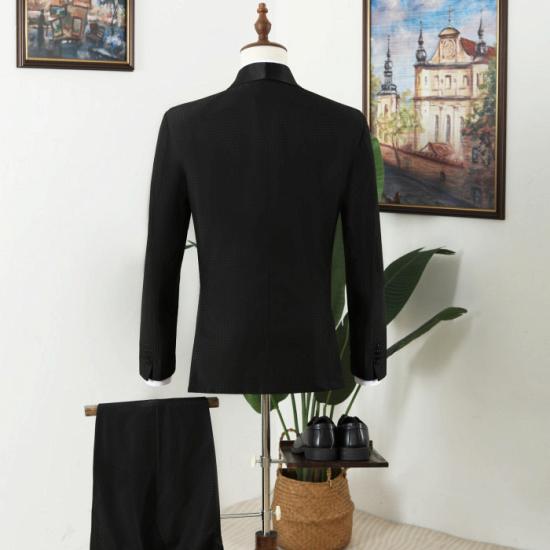 Black Shawl Lapel Double Breasted Wedding Men Suits_3
