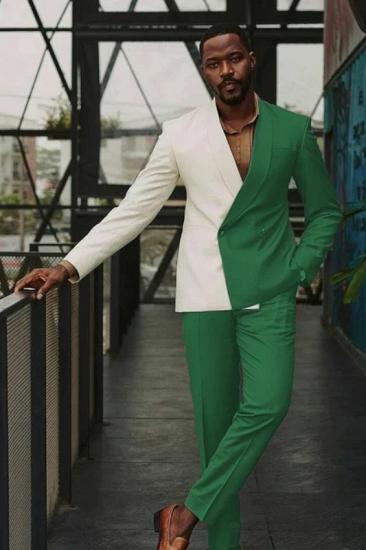 Bespoke Double Piece Green Shawl Lapel Double Breasted Prom Two Suits