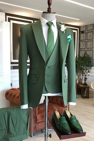 Malcolm Green Three Piece Slim Fit Peaked Lapel Men Suits_2