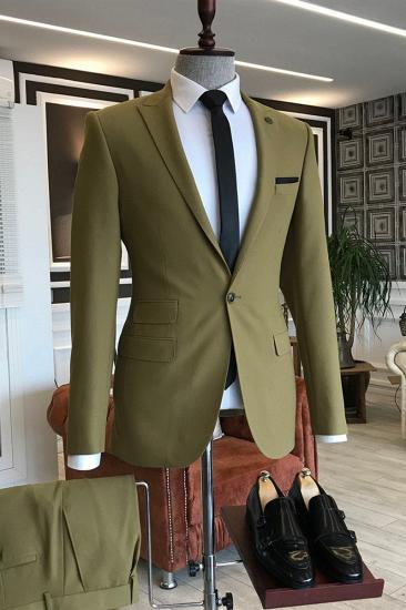 Lime Green Pointed Lapel One Button Slim Fit Business Men Suit_1