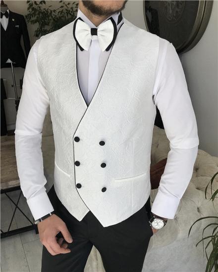 White Lapel Collar Jacquard Men Three Piece Suit Groom Suit_2
