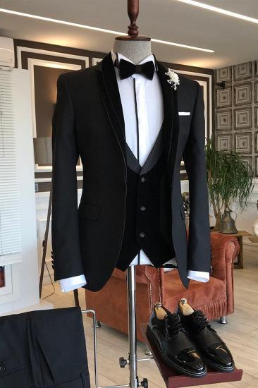 Derrick Classic Three Piece Black Shawl Lapel Slim Fit Groom Wedding Tuxedo_1