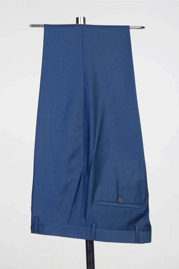 Navy Blue Peaked Lapel Double Breasted Two Piece Prom Suits_3