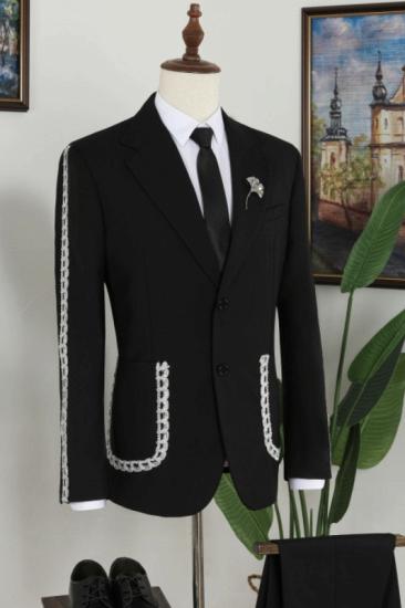 Stylish Black Notch Lapel Slim Fit Mens Prom Two Piece Suit