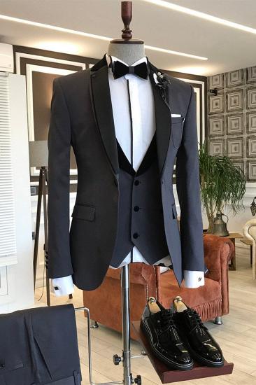 Elmer Classic Three Piece Black Notched Lapel Slim Fit Business Men Suit_2