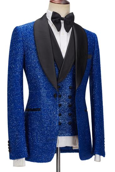 Royal Blue Sparkle Three Piece One Button Fashion Slim Fit Men Suit_2