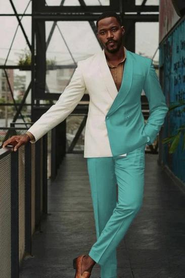 Double Color Gentle Teal Shawl Lapel Double Breasted Prom Suits