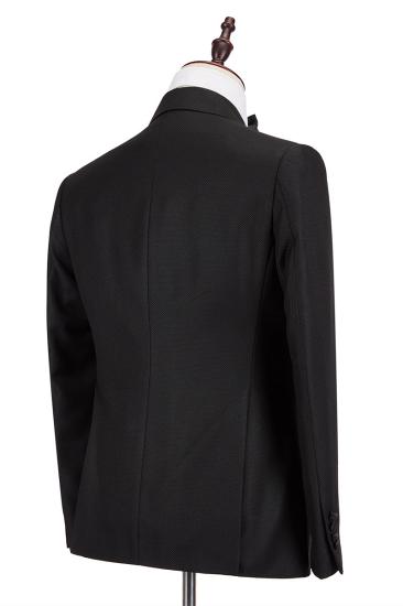 Classic Satin Peak Lapel Double Breasted Black Men Wedding Suit Groom Tuxedos_2