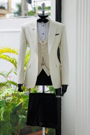 New Ivory Peaked Lapel Three Pieces Prom Suits_2