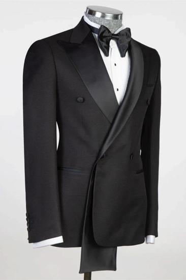 Stylish Black Peaked Lapel Double Breasted Two Pieces Prom Suits_2