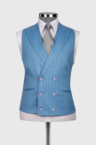 Cheng Gentlemen Blue  Pinstripe Three Piece Business Suit with Waistcoat_2