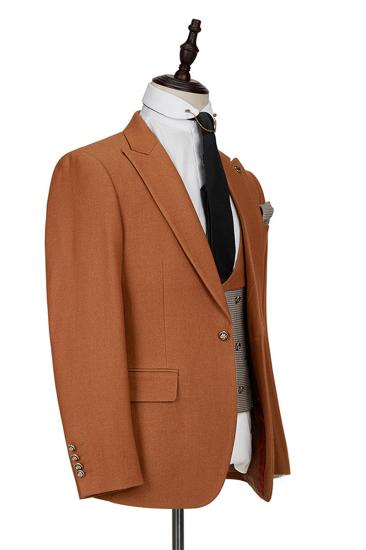 Orange Peak Lapel Three Piece Men Suit With Double Breasted Waistcoat_4