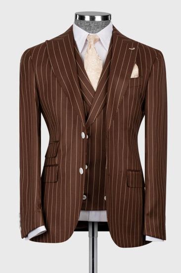 Popular Pinstripe Chocolate Brown Three Piece Business Suit with Waistcoat