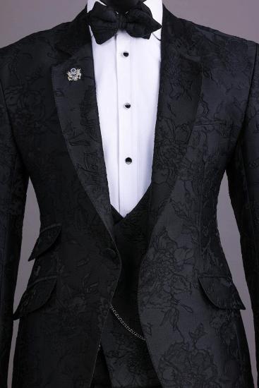 Modern Black Jacquard Men's Wedding Three Piece Suit_3