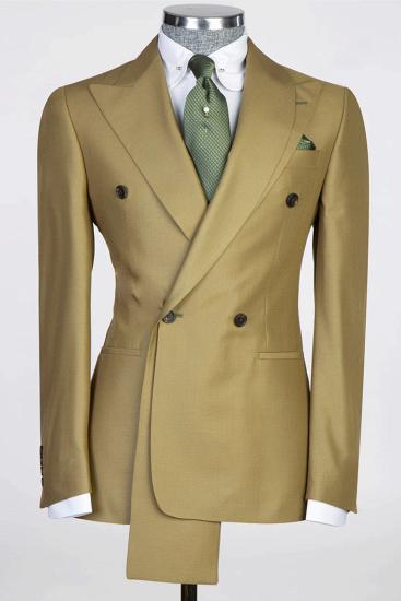 Slim Fit Golden Brown Peak Lapel Double Breasted Prom Two-Piece Suit