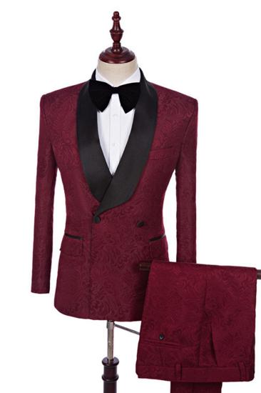Richard Burgundy Jacquard Double Breasted Best Fit Wedding Suits Online