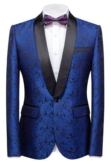 Kaleb Royal Blue Slim Fit One Button Jacquard Wedding Men Suit_1