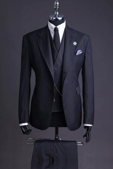 Ray Black Notched Lapel Three Pieces Business Suits_1