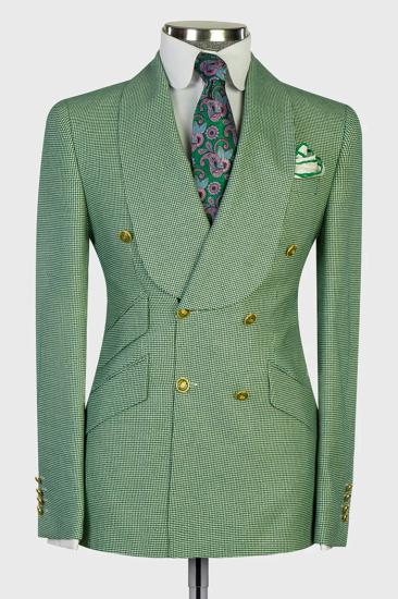 Gorgeous Green Shawl Lapel Double Breasted Plaid Ball Two Piece Suit